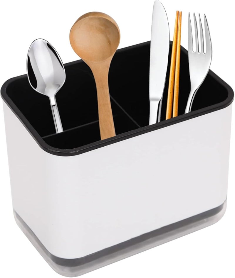 Utensil Holder,Drainer Sink Caddy for Knife Fork Spoon,Cutlery Holder 3 Compartments,Non-slip Kitchen Cutlery Drainer,Multifunctional Cutlery Rack,Plastic Cutlery Racks,Cutlery Storage Organizer